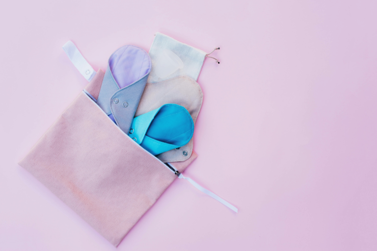 Wash bag filled with reusable period pads