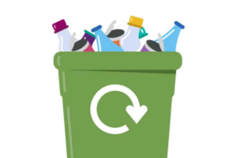 illustration of bottles in green recycling bin