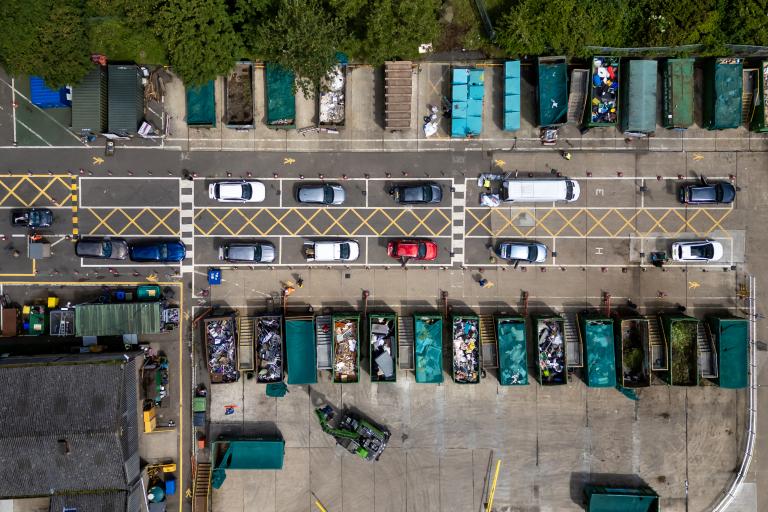 Birdseye view of recycling centre.