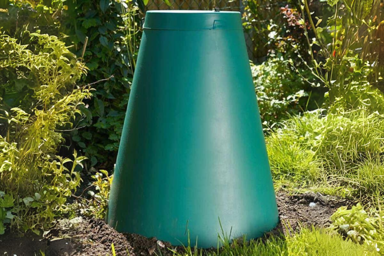 Green cone compost bin in garden