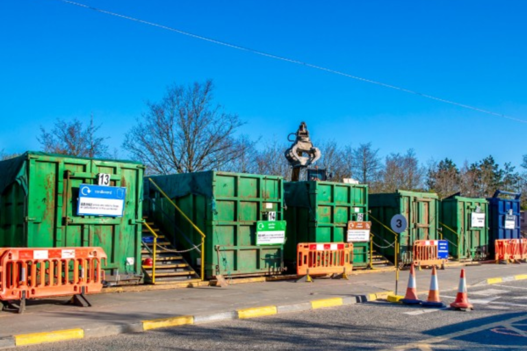 Row of containers in a recycling centre.