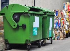 Large green business waste bins.