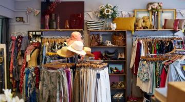 Fully-stocked charity shop, selling clothes, shoes, accessories and homeware.