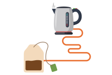 illustration of a tea bag powering a kettle