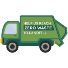 Illustration of a waste truck with the text Help us reach zero waste to landfill.