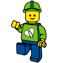 Illustration of a LEGO man with a green top with the Love Essex logo.