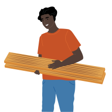 Illustration of a person holding some planks of wood.