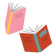 Illustration of two half open books.