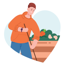 Illustration of a man next to a compost heap.