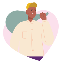 Illustration of a man carrying a rubbish bag over his shoulder.