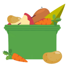 Illustration of a green box of fruit and vegetables.